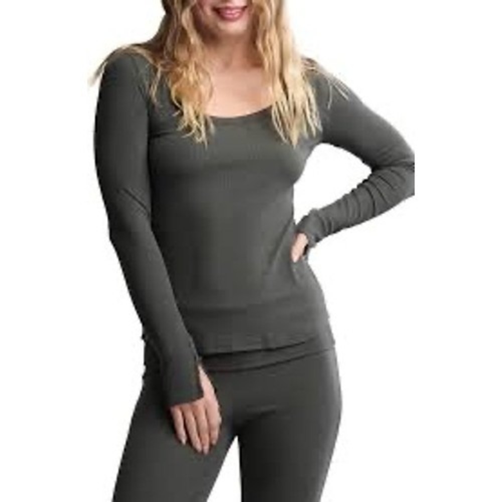 Barefoot Dreams MALIBU COLLECTION NWT Dark Moss Ultra Soft Rib Long Sleeve Tee M